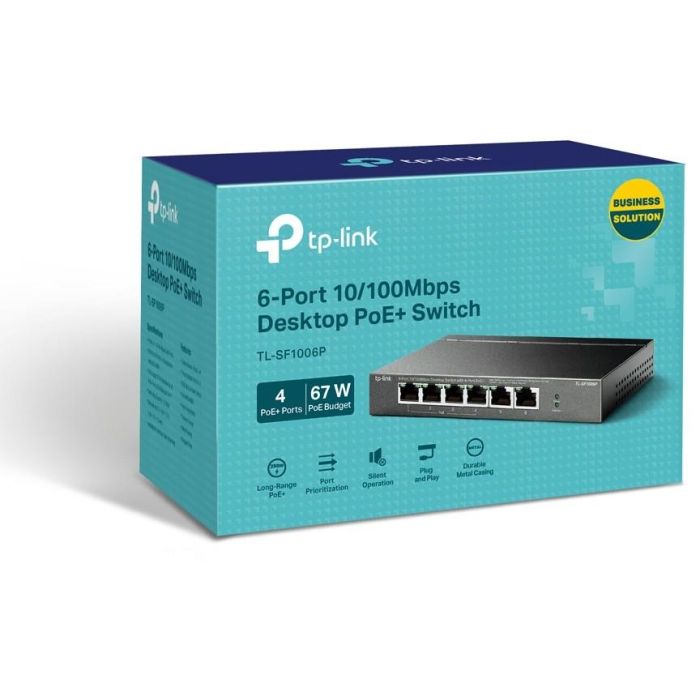 TP-Link TL-SF1006P Switch Ethernet 6 Puertos (4 PoE+) 10/100 Mbps, 67W Presupuesto PoE, Alcance 250m, Plug & Play 2 TP-Link TL-SF1006P Switch Ethernet 6 Puertos (4 PoE+) 10/100 Mbps, 67W Presupuesto PoE, Alcance 250m, Plug & Play 2