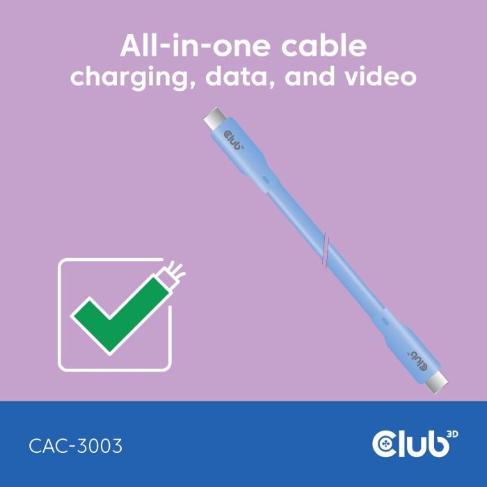 Club3D Lifestyle USB-C 240W.20Gbps Cable 2m Azul St/St - Carga Rápida y Transferencia Datos 20Gbps 2 Club3D Lifestyle USB-C 240W.20Gbps Cable 2m Azul St/St - Carga Rápida y Transferencia Datos 20Gbps 2