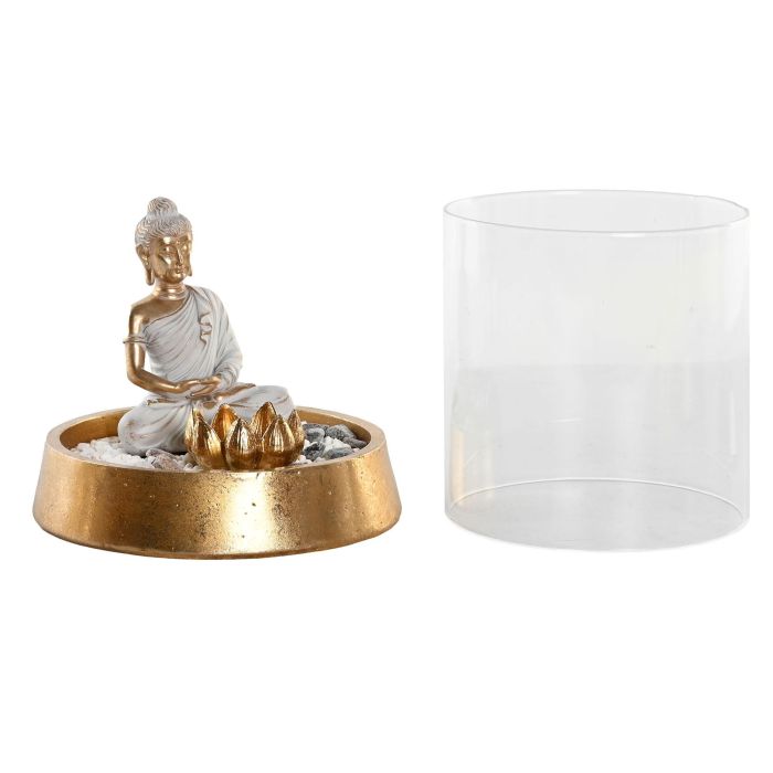 DKD Home Decor Figura Decorativa Oriental Buda Tulipa Dorado Plateado de Resina y Cristal para Interiores, 16x16x18 cm, Set de 2 1