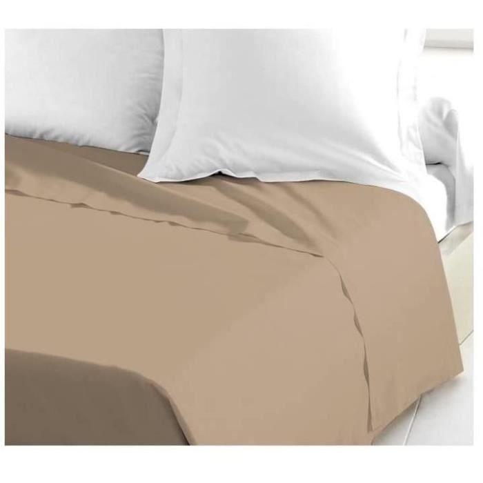 Lovely Home Sábana plana 100% Algodón 240x300 cm Beige para Cama Matrimonio, 54 Hilos, OEKO-TEX 1
