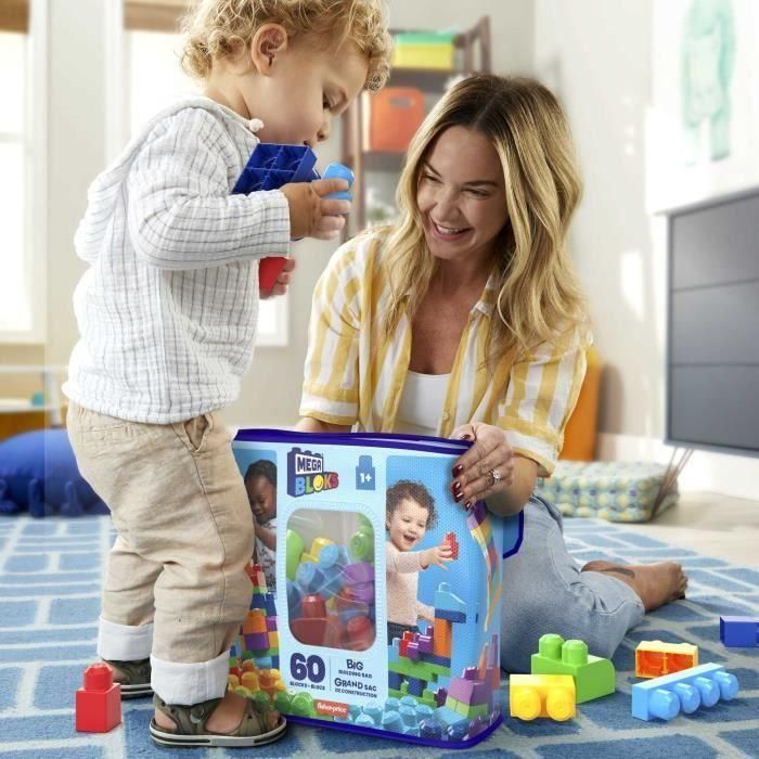 Mega Bloks Dch55 Bolsa 60 Bloques Clásicos de Colores Grandes y Resistentes, First Builders, Fácil Construcción Bebés +12 meses 4
