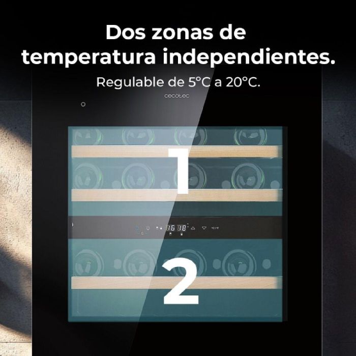 Cecotec Vinoteca integrable 36 botellas Duo 36000 Touch doble zona negro cristal LED 22