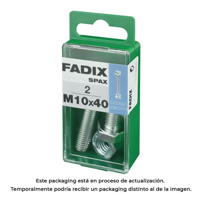 Fadix 10912711 Tornillo Métrica Cab. Hexagonal con Tuerca Cincado M 10x40mm Acero Caja 2 Unidades Fadix 10912711 Tornillo Métrica Cab. Hexagonal con Tuerca Cincado M 10x40mm Acero Caja 2 Unidades