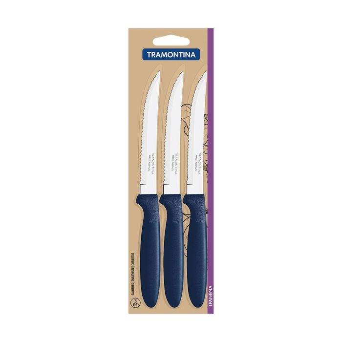 Tramontina Cuchillos de Asado Ipanema Azul 21,3 cm 3 uds Acero Inoxidable Mango Polipropileno 1