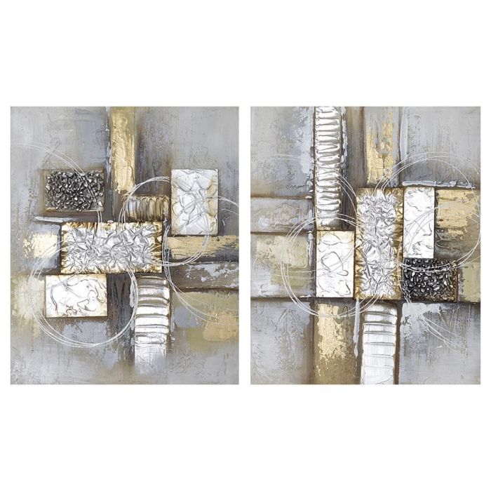 DKD Home Decor Cuadro Moderno Abstracto para Pared Gris Dorado 60x50 cm Lienzo MDF (Set 2 Unidades)