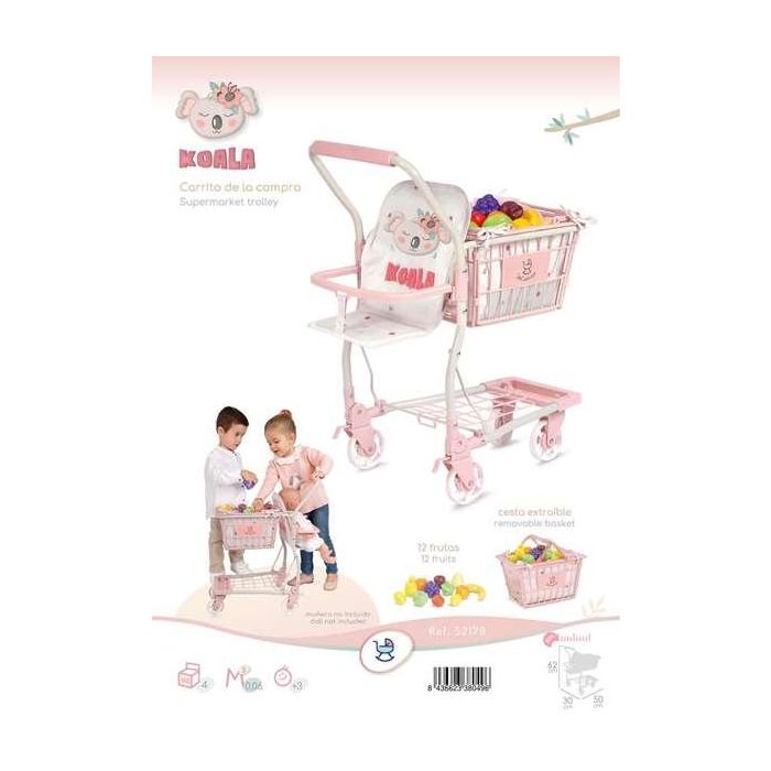 Decuevas Carro Compra Portabebe Koala con Set 12 Frutas para Muñecas hasta 50cm 30x50x62 cm 6