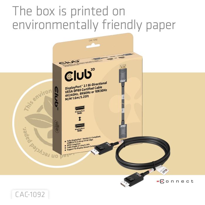 Club3D DP-Kabel 2.1 DP80 Cable DisplayPort 2.1 certificado VESA, 1.6m, 10K/8K/4K, 240Hz, Macho/Macho 8 Club3D DP-Kabel 2.1 DP80 Cable DisplayPort 2.1 certificado VESA, 1.6m, 10K/8K/4K, 240Hz, Macho/Macho 8