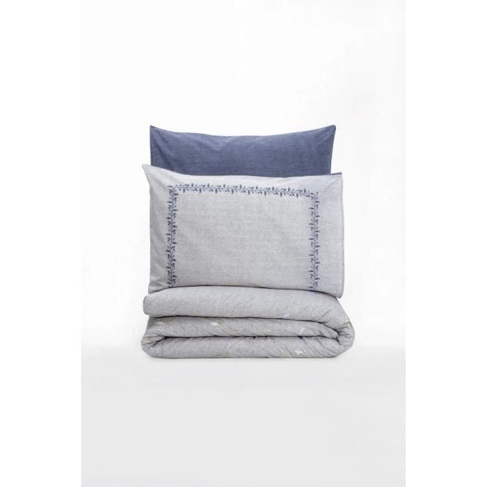 Juego de cama - 1 funda nórdica 220x240 cm + 2 fundas de almohada 60x60 cm - 100% algodón - Azul 2 Juego de cama - 1 funda nórdica 220x240 cm + 2 fundas de almohada 60x60 cm - 100% algodón - Azul 2