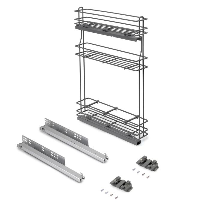 Emuca Botellero extraíble TitaneMax con cierre suave, lateral izquierdo, 3 bandejas, módulo 150mm, Acero, Gris Antracita 0 Emuca Botellero extraíble TitaneMax con cierre suave, lateral izquierdo, 3 bandejas, módulo 150mm, Acero, Gris Antracita 0