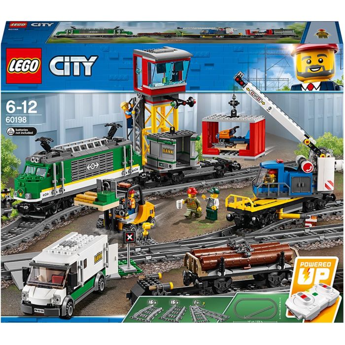 LEGO Tren de Carga con Control Remoto City 60198 - Set completo con 4 Vagones, 33 Vías, Carretilla Elevadora y 6 Figuras