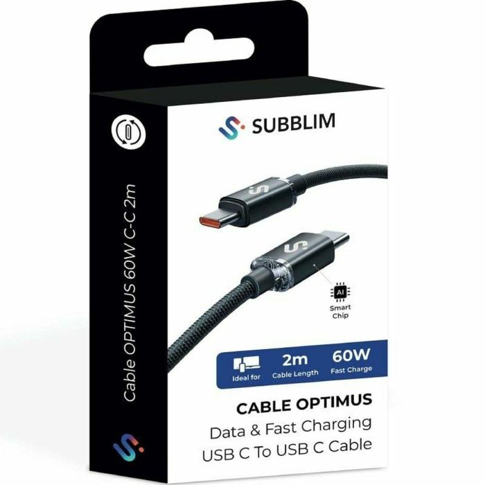 Cable USB-C a USB-C Subblim OPTIMUS Negro 2 m 3 Cable USB-C a USB-C Subblim OPTIMUS Negro 2 m 3
