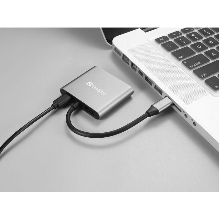 Sandberg Dock USB-C Multi-monitor con 2xHDMI, USB-A y Power Delivery (PD) para Portátiles 4