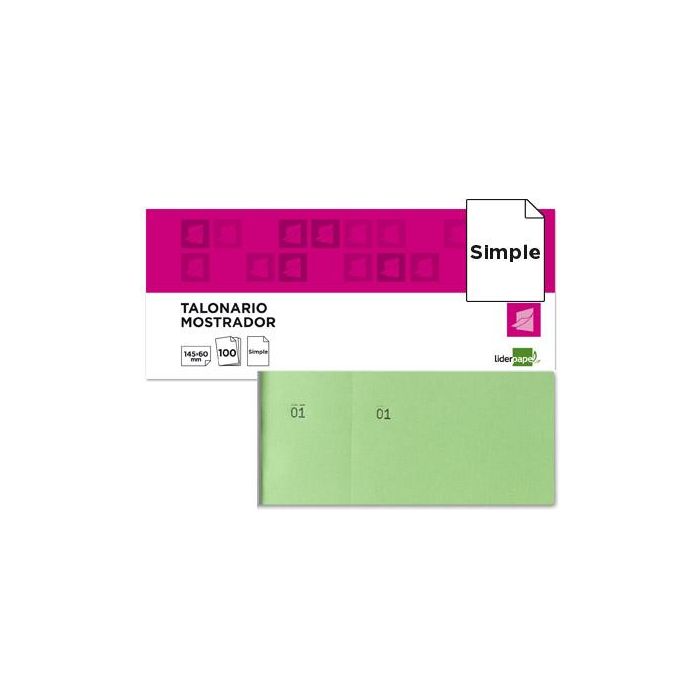 Talonario Liderpapel Mostrador 60x145 mm Tl06 Verde Con Matriz 20 unidades