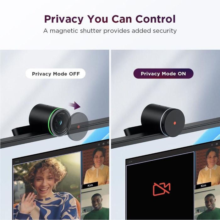 Lenovo 4XC1Q25245 Webcam 2K QHD, Full HD 1080p, Campo de Visión Ajustable 90/78/65°, Micrófono Direccional, Autofoco, HDR, Encuadre AI, USB-C, Negro