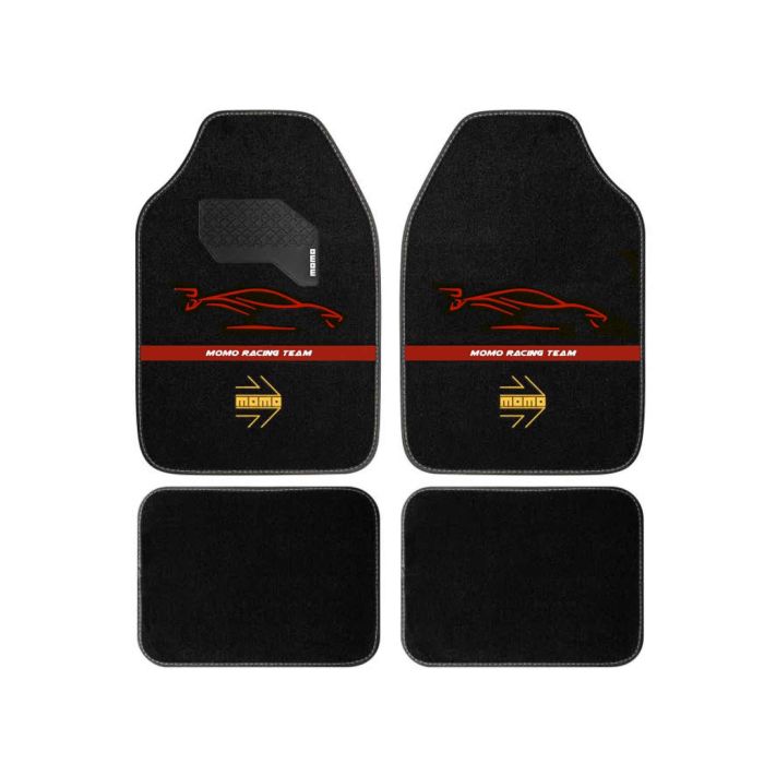 Momo MOMLCM4A7BR Set Completo 4 Piezas Alfombras Universales Negro-Rojo para Coche Calidad Resistente