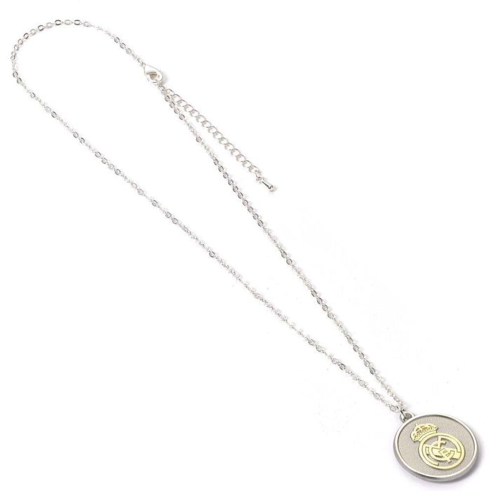 Real Madrid Colgante Escudo Oficial Unisex Plateado con Relieve Dorado - Cadena Ajustable 40cm - Aleación de Zinc