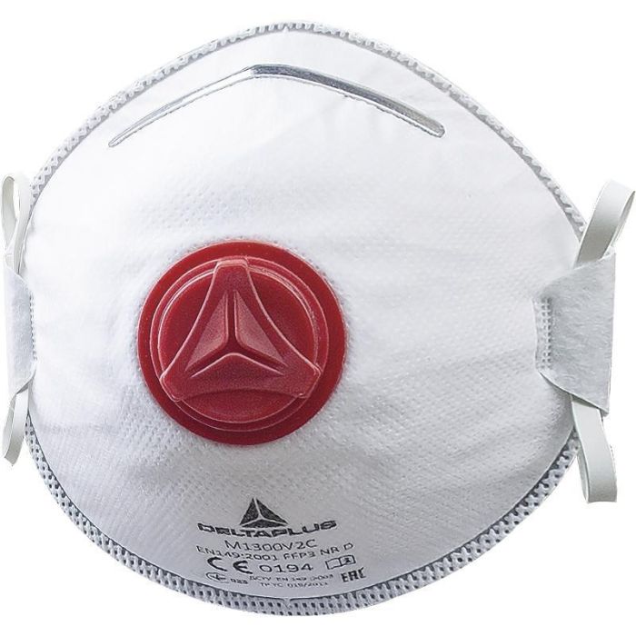 Delta Plus M1300 Mascarilla de Seguridad Moldeada con Válvula FFP3, Protección Respiratoria, Pack de 10 Unidades