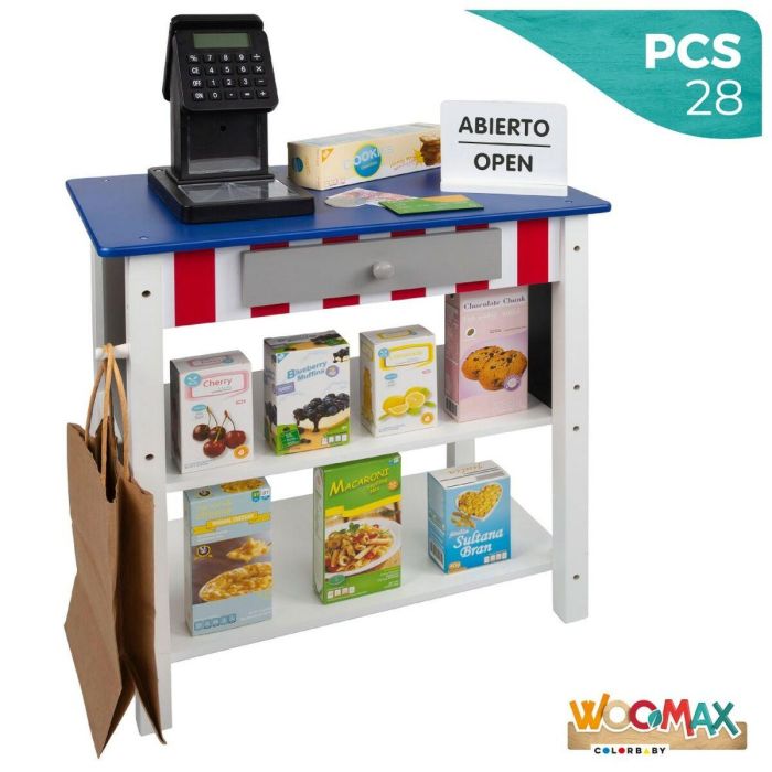 Woomax Supermercado de Madera con 25 Accesorios y Caja Registradora Eléctrica 48x30xh70 cm 2