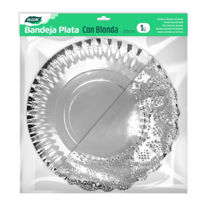 Bandeja redonda de plata con blonda 35 cm - Algon (48 Unidades) 2 Bandeja redonda de plata con blonda 35 cm - Algon (48 Unidades) 2