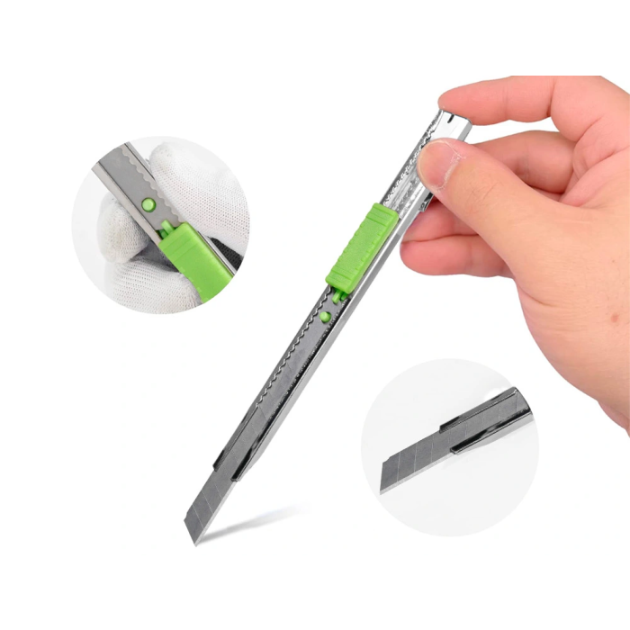 Q-connect Cúter Metálico Estrecho Cuchilla 9 mm con Clip Blíster 1 unidad 5