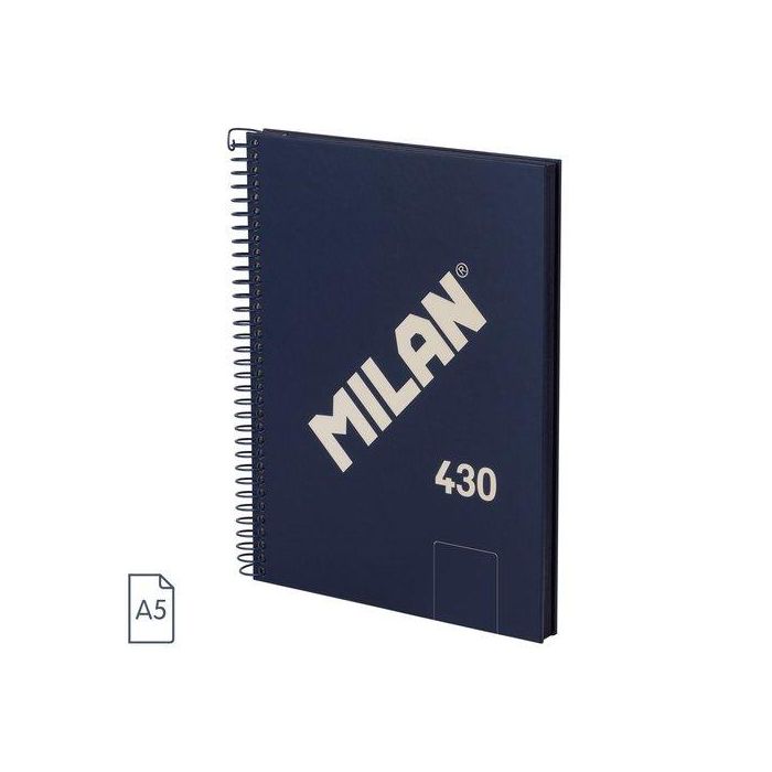 Milan Cuaderno A5 Tapa Dura Espiral 80 Hojas 95 Gr Azul Marino 57151E80B