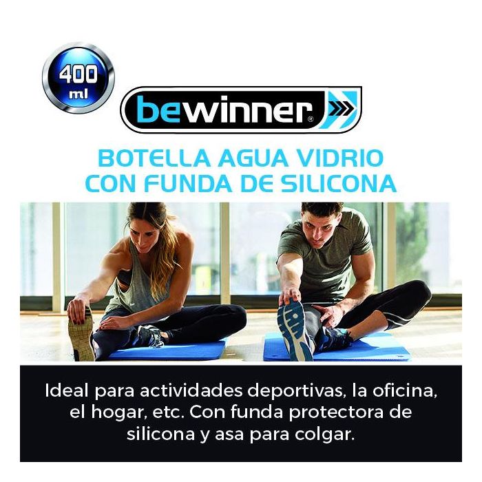 Inde Botella de Agua Vidrio/Silicona 400 ml (24 Unidades) 1