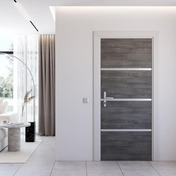 Kit de Renovación para Puerta Interior - NORDLINGER PRO - 4 Hojas 85 x 50 cm y 3 Perfiles 85 x 2 cm - Gris Ágata 2