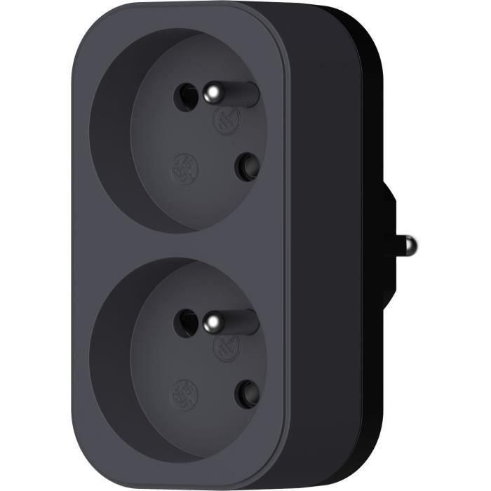 QUARX QUA4004282472360 Biplite Enchufe Doble 2P 16A Negro y Gris Antracita Conforme Norma NF 2