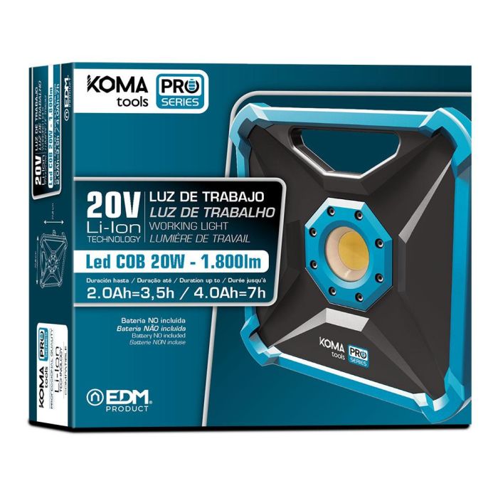 Foco proyector led 20w 1800lm (sin batería ni cargador) 22,8x7x22,8cm koma tools 3