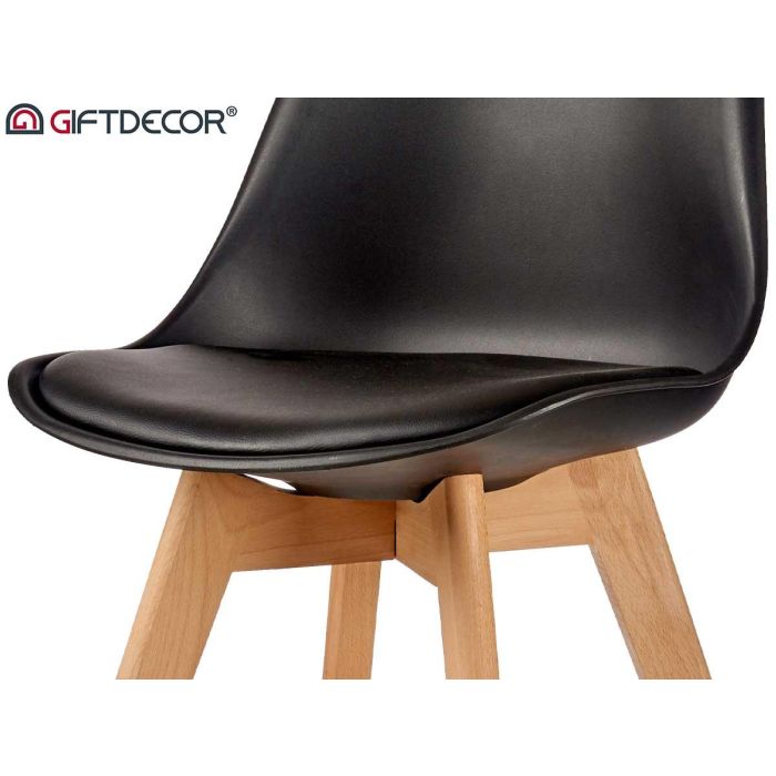 Silla Plastico Con Patas Madera Negro Giftdecor 42X80CM (4 Unidades) 4 Silla Plastico Con Patas Madera Negro Giftdecor 42X80CM (4 Unidades) 4