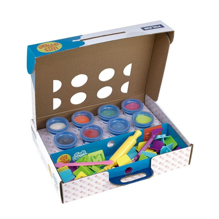 Milán Kit de Pasta Blanda Soft Dough con Herramientas 'Abecedario', 8 Botes 59g (Blanco, Amarillo, Naranja, Rojo, Azul, Verde, Rosa, Negro) y 26 Moldes 1 Milán Kit de Pasta Blanda Soft Dough con Herramientas 'Abecedario', 8 Botes 59g (Blanco, Amarillo, Naranja, Rojo, Azul, Verde, Rosa, Negro) y 26 Moldes 1