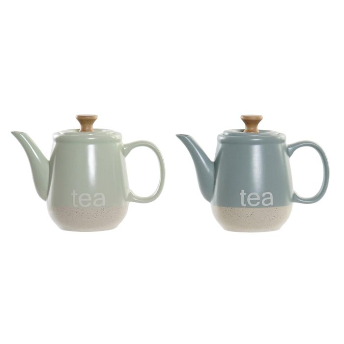 DKD Home Decor Tetera de Gres Scandi 1L Verde Menta y Azul | Pack 2 Unidades | Apta Microondas y Lavavajillas