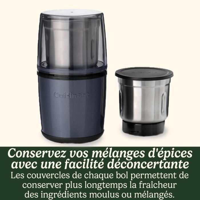 Cuisinart CUI3030050152517 Molinillo de Especias, Eléctrico con Accionamiento por Pulsos, 2 Recipientes con Tapa, Azul Medianoche 2
