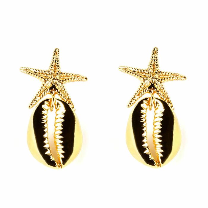 Shabama Pendientes FORNELLS para Mujer, diseño Estrella de Mar y Concha, acabado Oro Brillo, Veraniegos 4 cm - 1 unidad Shabama Pendientes FORNELLS para Mujer, diseño Estrella de Mar y Concha, acabado Oro Brillo, Veraniegos 4 cm - 1 unidad