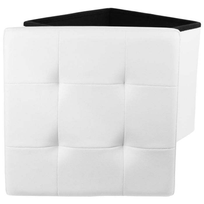 Home Deco Factory Caja-Puf Plegable Essentiel Almacenamiento Asiento Blanco 38x38x38 cm 1
