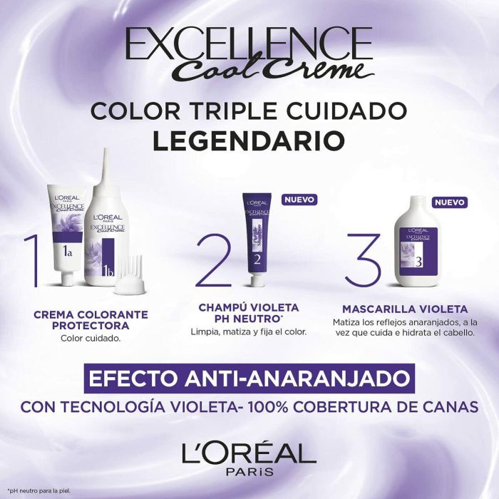 L'Oréal Paris #7,11 Tinte de Pelo Excellence Cool Rubio Ceniza Intenso con Tecnología Violeta, Cobertura 100% Canas, 192 ml 1