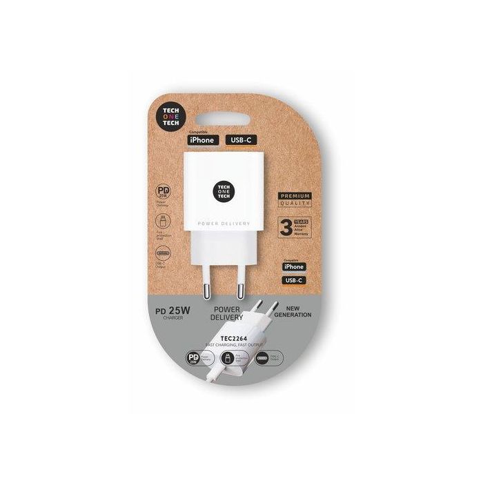 Cargador Tech-One-Tech Pared Blanco Usb-C 3.0 Ultrarrapido 20W