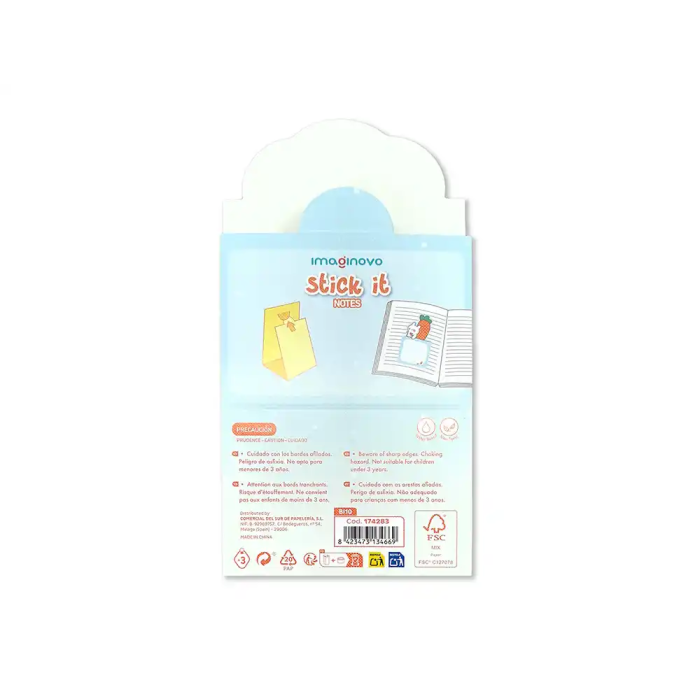 Imaginovo Bloc notas adhesivas bunny con soporte 20 hojas azul 60x125 mm 2