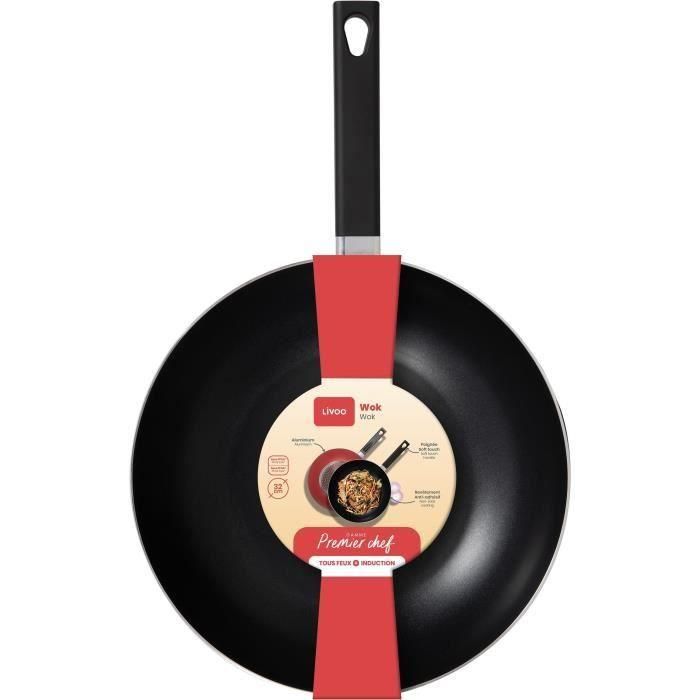 Premier Chef - Wok 32 cm - LIVOO - MEP156R - Antiadherente sin PFOA ni PFOS - Mango de silicona - Todo tipo de fuegos, incluida inducción 3 Premier Chef - Wok 32 cm - LIVOO - MEP156R - Antiadherente sin PFOA ni PFOS - Mango de silicona - Todo tipo de fuegos, incluida inducción 3