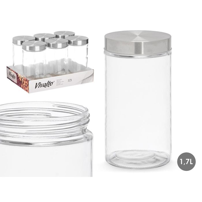 Tarro Vidrio Tapa Acero 1,7L Vivalto 11X22CM (12 Unidades) Tarro Vidrio Tapa Acero 1,7L Vivalto 11X22CM (12 Unidades)