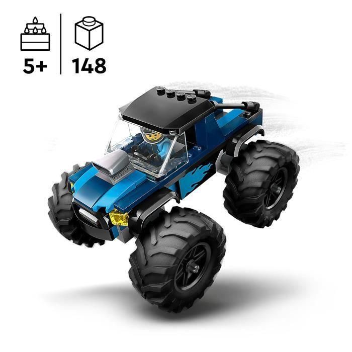 LEGO 60402 City Monster Truck Azul, Camión Todoterreno de Juguete con Minifigura de Conductor, Regalo para Niños 1