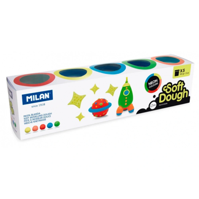 Pasta Modelar Milan Soft Dough Neon Caja De 5 (Botes De 142 Gr.) 1