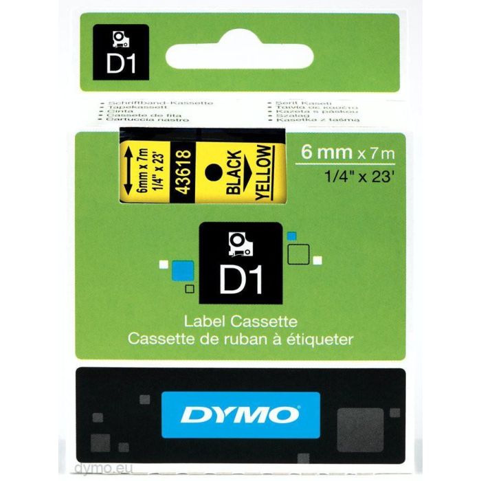 Dymo Cinta De Transferencia Termica D1 43618. Negro Sobre Amarillo De 6 mmx7M. Poliester Autoadhesiva Dymo Cinta De Transferencia Termica D1 43618. Negro Sobre Amarillo De 6 mmx7M. Poliester Autoadhesiva