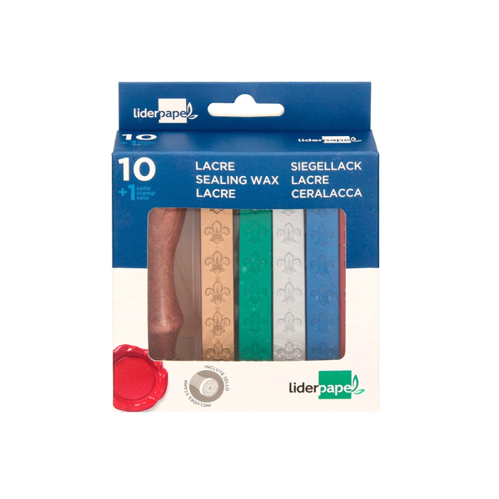 Liderpapel Lacre con Sello de Carta, Juego de 10 Barras de Colores Surtidos (Rojo, Azul, Verde, Plata, Dorado) 1