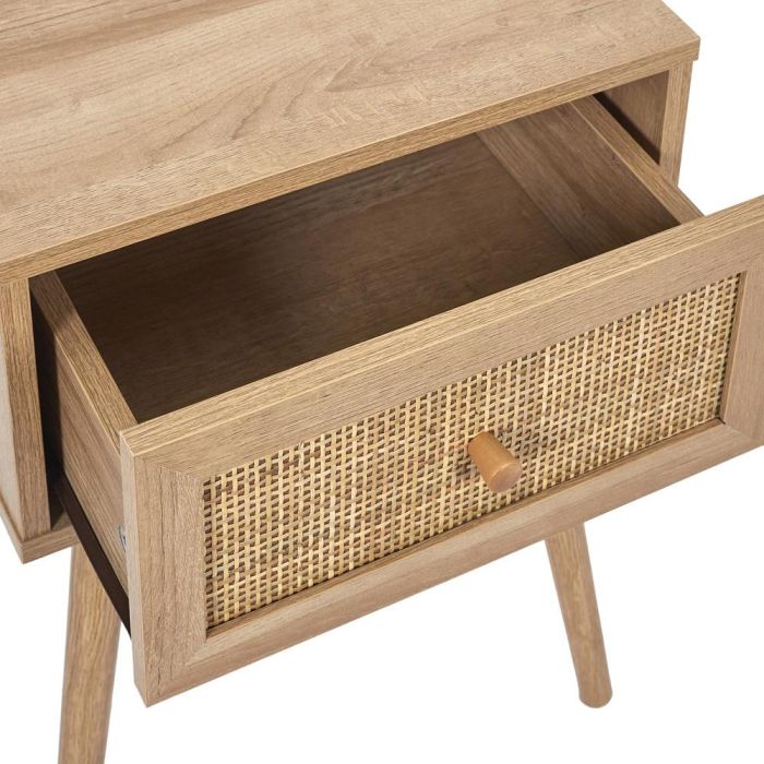 Home Deco Factory Mesita de Noche con Cajón Bali Colección Natural Madera y Ratán 39x39x55.4 cm 5