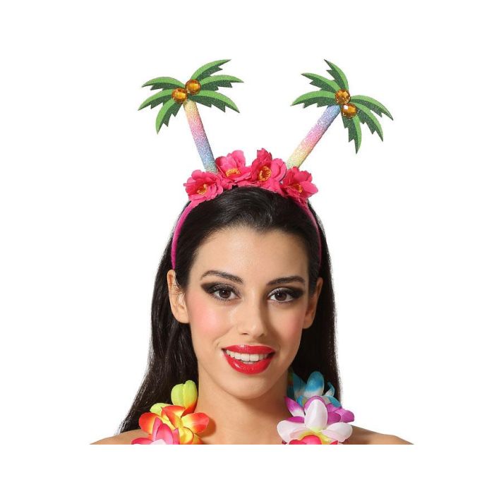 Diadema Palmeras Flores Hawaiana para Fiestas Tropicales y Disfraces
