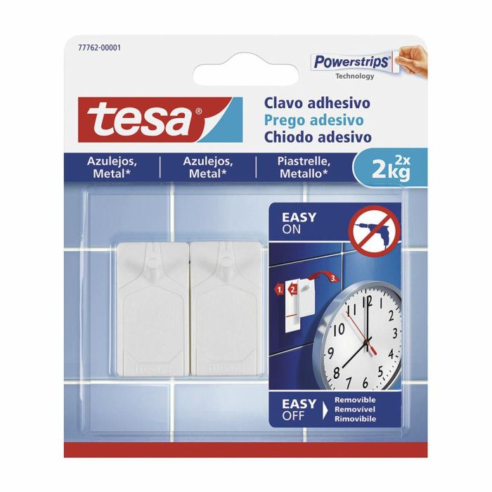 Tesa Clavo adhesivo para azulejos hasta 2kg 77762-00001-00 - Ideal para superficies lisas y sólidas