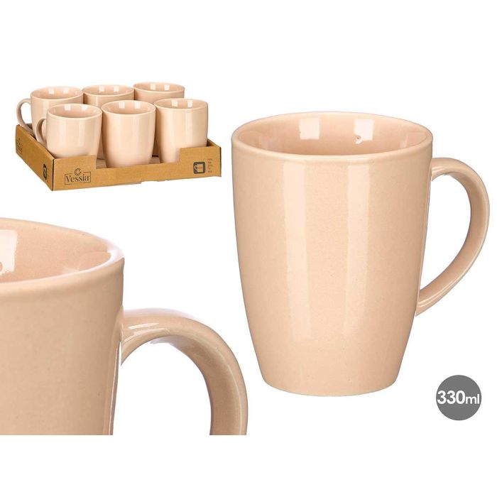 Vessia Jarra Mug Crema de Cerámica 330 ml - Taza Blanca Acabado Brillo 11.5x10.5x8.5 cm (24 Unidades)