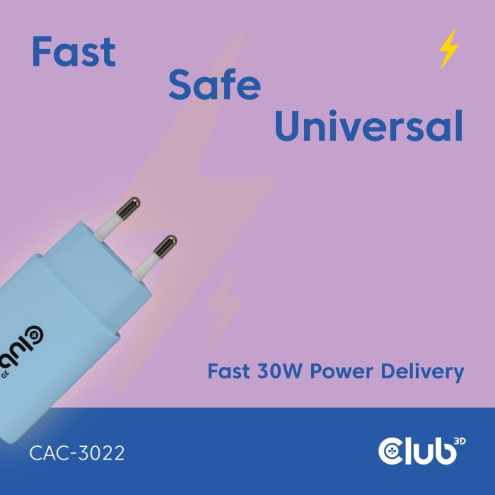 Club3D Lifestyle Ladegerät USB-C 30Watt. 2Stk blau retail 3