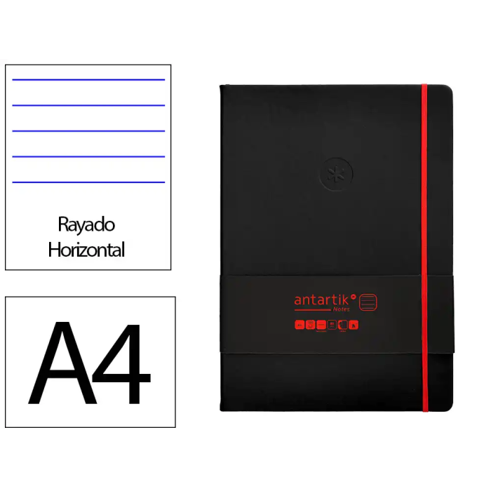 Antartik Cuaderno A4 Negro y Rojo Tapa Dura con Gomilla, 100 Hojas Rayadas 80gr FSC 0 Antartik Cuaderno A4 Negro y Rojo Tapa Dura con Gomilla, 100 Hojas Rayadas 80gr FSC 0